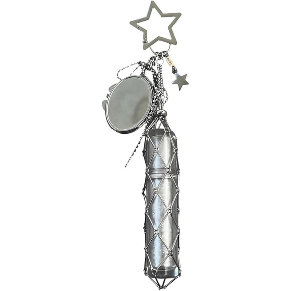2-in-1 Lipstick Holder Keychain with Mirror - Stainless Steel Lip Gloss & Balm Case, Bling Crystal Purse Organizer for Women, Portable Cosmetic Storage Bag (B)