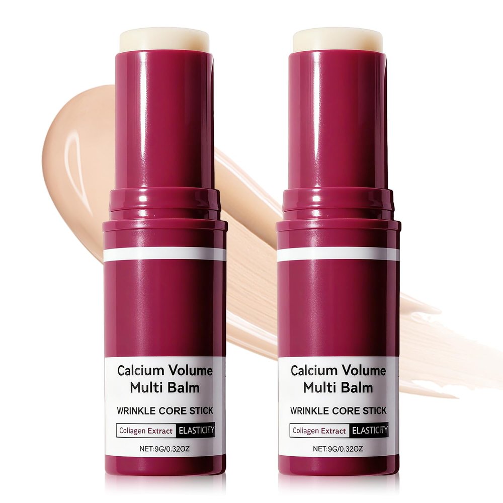2PCS Calcium Multi Balm, Calcium Volume Multi Balm, Korean Wrinkle Core Stick,Collagen Moisturing Stick, Anti-aging, Hydrating, Firming Skin, Almond & Vitamin E for Lip Balm Eye Cream