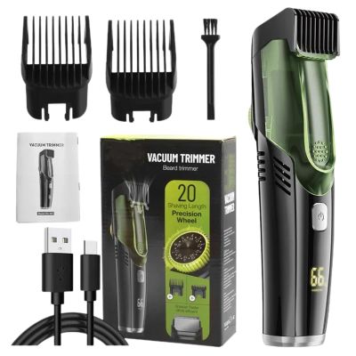 Beard Vacuum Trimmer - Waterproof Rechargeable Shaver, Precision Mustache Razor, Portable Hair Cutting Tool, Facial Grooming Device | 2 Combs Adjustable Design, Perfect for Men Daily Shaving