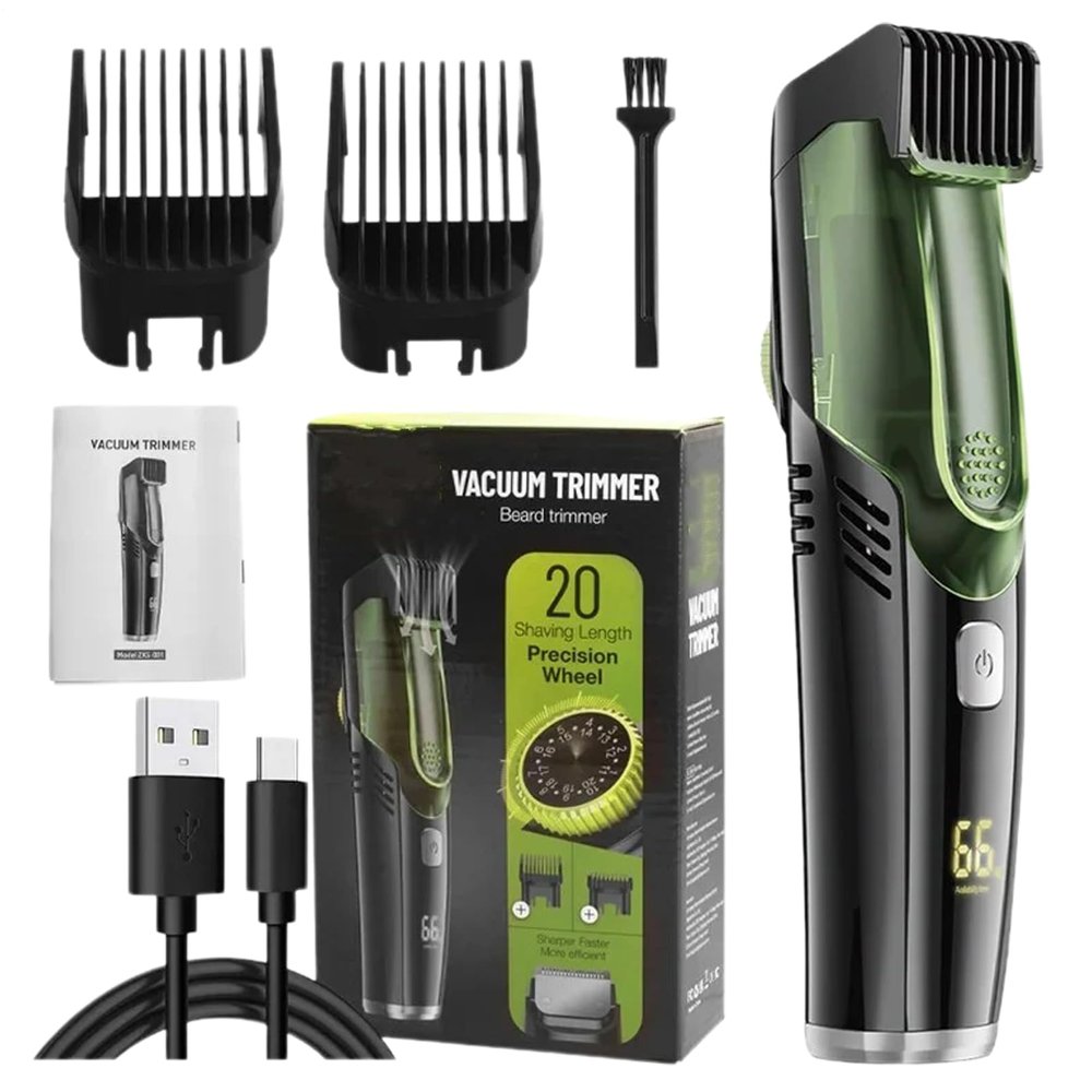Beard Vacuum Trimmer - Waterproof Rechargeable Shaver, Precision Mustache Razor, Portable Hair Cutting Tool, Facial Grooming Device | 2 Combs Adjustable Design, Perfect for Men Daily Shaving