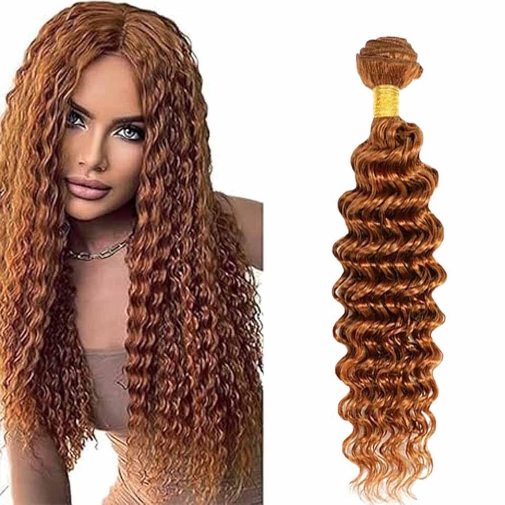 Light Brown Human Hair Bundles Deep Wave 34 Inch Brown Single Bundle Human Hair Extenion 1 Bundle Color 30# 100g Unprocessed Brazilian Virgin Double Weft