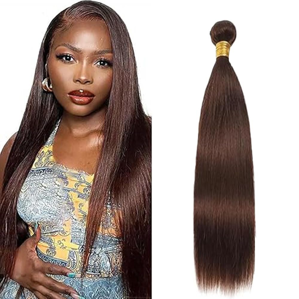 Chocolate Brown Human Hair Bundles Straight 34 Inch Dark Brown Single Bundle Human Hair Extenion 1 Bundle Color #4 100g Unprocessed Brazilian Virgin Double Weft