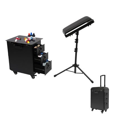 Titunjian Tattoo Travel Case on Wheels 3 Drawers Portable Tattoo Station with Adjustable Tattoo Armrest Tattoo Work Station Tattoo Trolley Case for Tattoo Artist (Metal Panel)