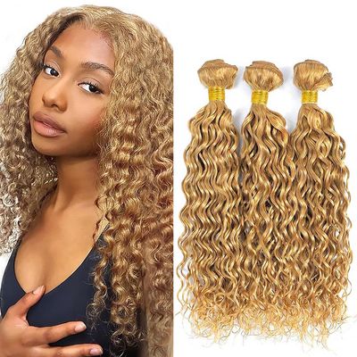 Color #27 Human Hair Bundles Water Wave 18 20 22 Inch Honey Blonde Bundles Water Wave Human Hair Extensions Blonde Unprocessed Brazilian Virgin 50G Per Bundle 150g
