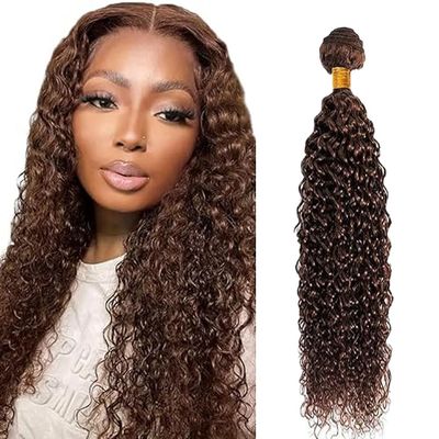 Chocolate Brown Human Hair Bundles Curly Wave 28 Inch Dark Brown Single Bundle Human Hair Extenion 1 Bundle Color #4 100g Unprocessed Brazilian Virgin Double Weft