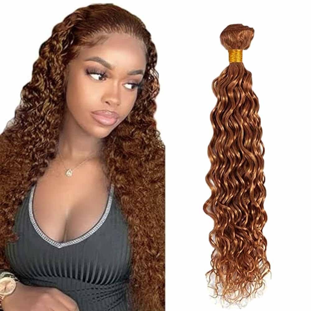 Light Brown Human Hair Bundles Water Wave 28 Inch Brown Single Bundle Human Hair Extenion 1 Bundle Color 30# 100g Unprocessed Brazilian Virgin Double Weft