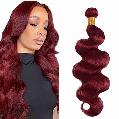 Burgundy Human Hair Bundles Body Wave 24 Inch Wine Red Single Bundle Human Hair Extenion 1 Bundle Color #99j 100g Unprocessed Brazilian Virgin Double Weft