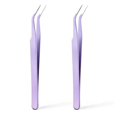 2 Pack Lash Tweezers for Eyelash Extensions Professional Eyelash Extension Tweezers Lash Cluster Tweezer Precision Fiber Tip Stainless Steel Lashes Applicator Tool for Home and Professional Use
