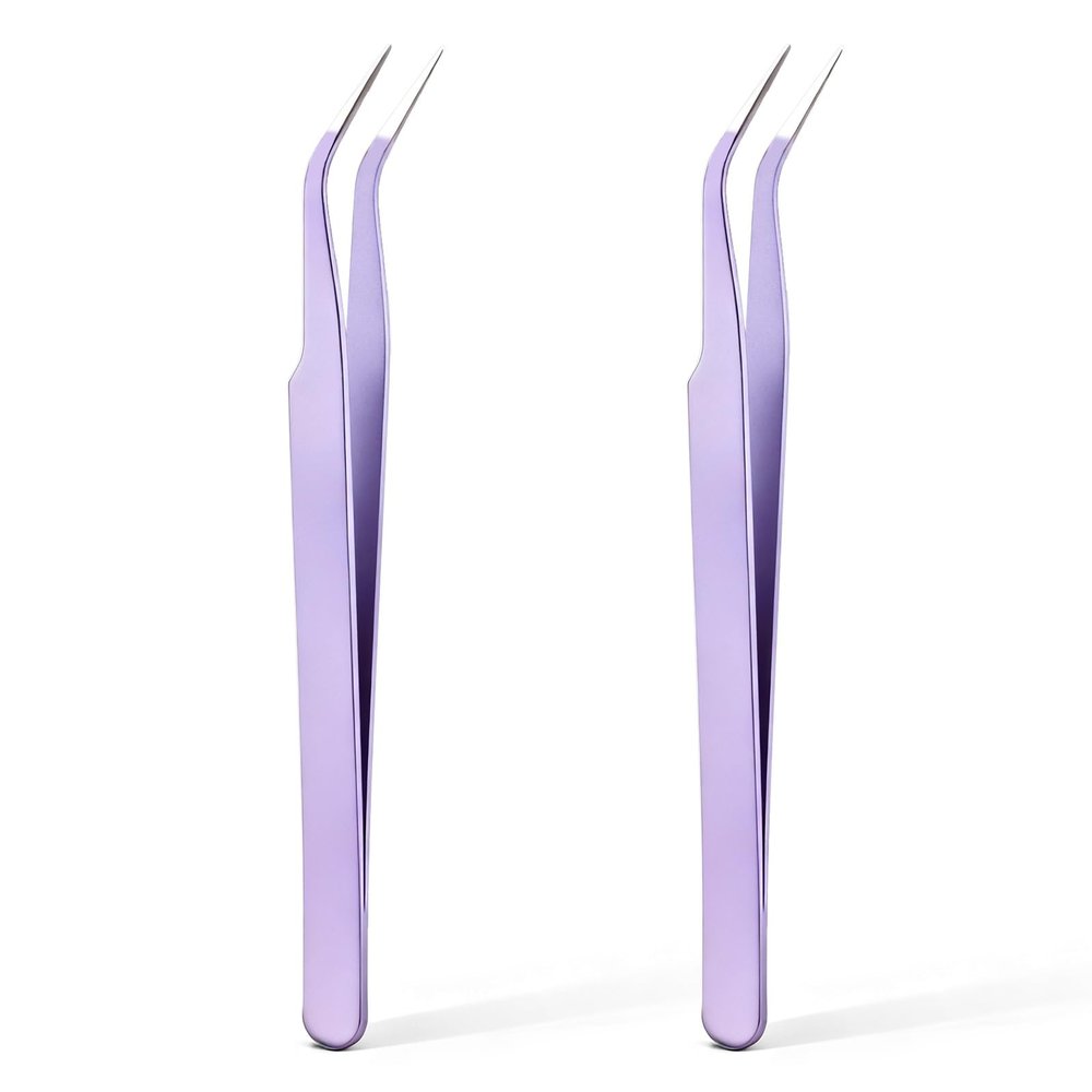 2 Pack Lash Tweezers for Eyelash Extensions Professional Eyelash Extension Tweezers Lash Cluster Tweezer Precision Fiber Tip Stainless Steel Lashes Applicator Tool for Home and Professional Use