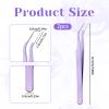 2 Pack Lash Tweezers for Eyelash Extensions Professional Eyelash Extension Tweezers Lash Cluster Tweezer Precision Fiber Tip Stainless Steel Lashes Applicator Tool for Home and Professional Use view 2