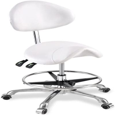 BSNANCA Adjustable Rolling Stool with Back Support - Ergonomic Hydraulic Swivel Chair for Dental Spa, Salon, Massage, and Tattoo Procedures (White)