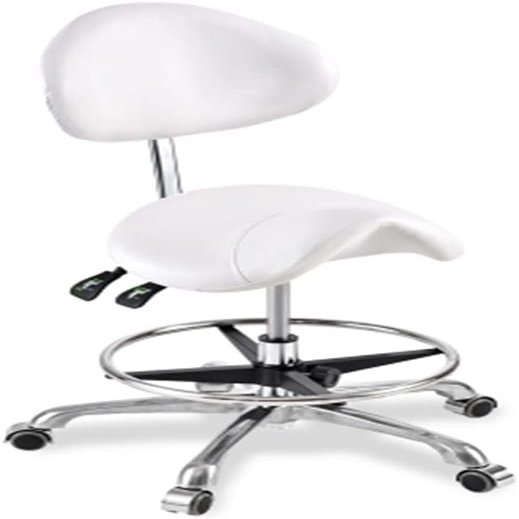 BSNANCA Adjustable Rolling Stool with Back Support - Ergonomic Hydraulic Swivel Chair for Dental Spa, Salon, Massage, and Tattoo Procedures (White)