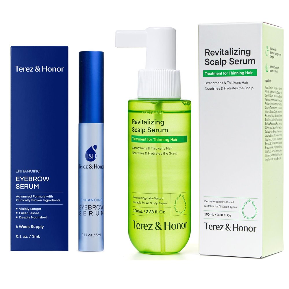 Terez & Honor Eyebrow Growth Serum with Hair Growth Spray Bundle - Enhancing for Thicker Brows and Hair, Korean Vegan Serum