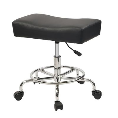 Adjustable Height Backless Rolling Stool - Leather Hydraulic Salon Chair for Spa, Tattoo, Mechanic & Garage Work - Set of 4 Low Rolling Stools