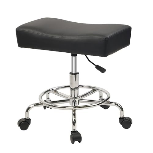 Adjustable Height Backless Rolling Stool - Leather Hydraulic Salon Chair for Spa, Tattoo, Mechanic & Garage Work - Set of 4 Low Rolling Stools