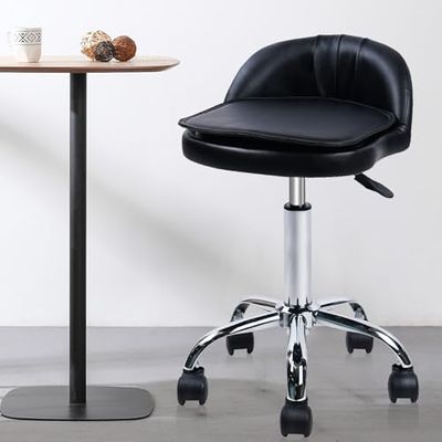 Adjustable Rolling Swivel Salon Stool with Backrest - Set of 2, Height-Adjustable Drafting Chair for Tattoo, Facial, Medical Spa Use - Black Design