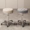Adjustable PU Leather Rolling Swivel Chair with 5 Wheels, Stylish Bar Stool for Beauty Salon & Counter Work (Beige & Gold) - Perfect for Comfort & Mobility view 3