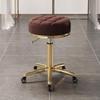 Adjustable Swivel Rolling Chair with 5 Wheels, PU Leather Bar Stool for Beauty Salon & Counter, Ergonomic Design, Beige & Gold Finish, Perfect for Salon & Home Use view 1
