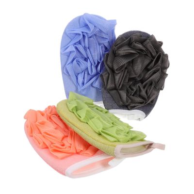 Beatifufu 4Pcs Dual-sided Exfoliating Shower Gloves with Massage Effect for Back Scrub and Body Cleansing Soft Bath Balls in Pink Blue Green Gray Skin-friendly Bath Accessories