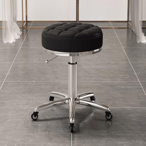 Adjustable PU Leather Rolling Stool for Beauty Salon & Counter Work, Swivel Bar Stool with 5-Wheel Base, Comfortable & Versatile Height Adjustable Seat