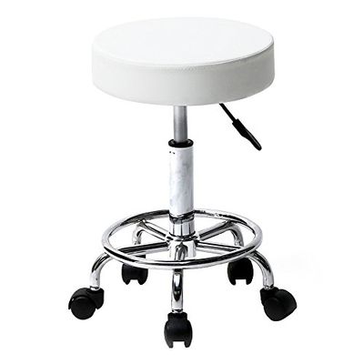 Adjustable Rolling Stool with Wheels - Comfortable PU Leather Swivel Bar Chair for Salon, Tattoo, and Work (13" x 13" x 19.69"-25.39", Black)