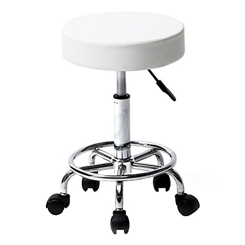 Adjustable Rolling Stool with Wheels - Comfortable PU Leather Swivel Bar Chair for Salon, Tattoo, and Work (13" x 13" x 19.69"-25.39", Black)
