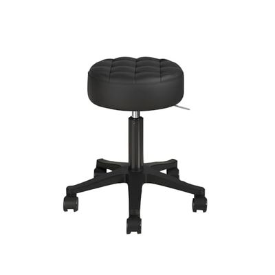 Adjustable Round Rolling Stool with Wheels, PU Leather Swivel Chair for Salon, Spa, Lab & Office - 660lbs Capacity, Height Adjustable, Black
