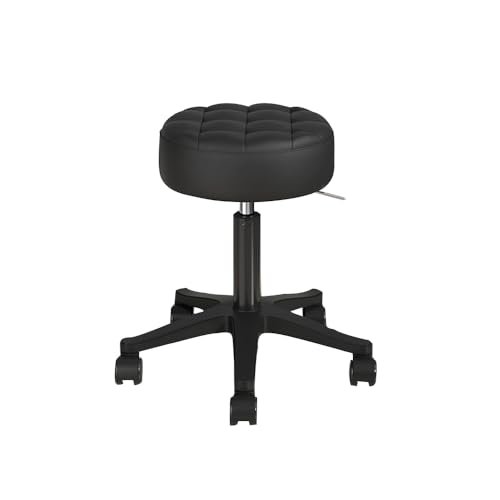 Adjustable Round Rolling Stool with Wheels, PU Leather Swivel Chair for Salon, Spa, Lab & Office - 660lbs Capacity, Height Adjustable, Black