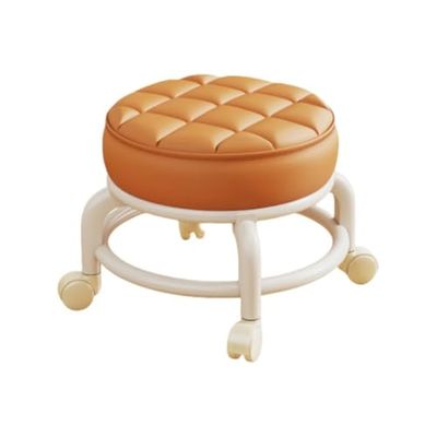 360 Rotating PU Leather Rolling Stool - Adjustable Height, Padded Pedicure Seat on Wheels for Home, Fitness, Office & Salon Use - Lazy Housework Mini Stool