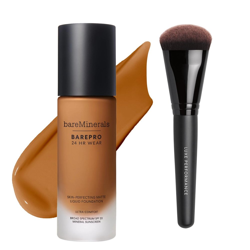 bareMinerals Barepro 24HR Wear Matte Liquid Foundation with Mineral SPF 20 + Luxe Performance Brush Bundle