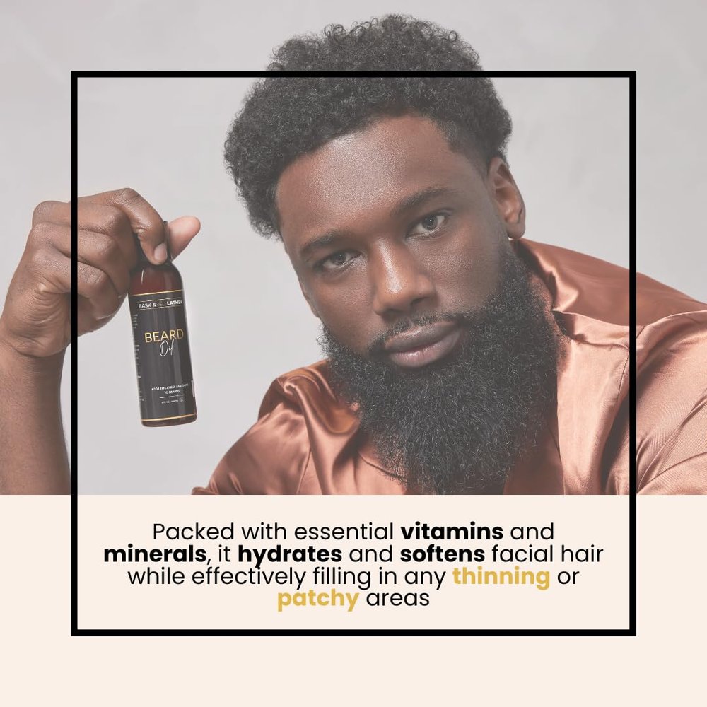 BASK & LATHER Beard Growth Trio | Beard Shampoo + Conditioner + Growth Oil | Natural Beard Care Set to Soften, Strengthen & Promote Fuller Beard Growth