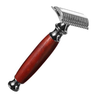 COOLHIYA Vintage Manual Men Beard Shaving Tool with Rosewood Handle Ergonomic Safety Razor for Close Smooth Shave Male Accessory for Daily Use and Travel