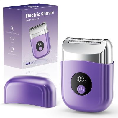 Cordless Electric Razors for Women, Travel Electric Shaver with LED Display, Rechargeable Body Trimmer Shaver for Private Area, Face Underarms Bikini,Lips,arms, Legs (Purple)