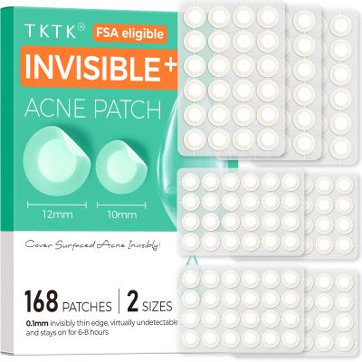 TKTK Pimple Patches for Face, 0.01cm Ultra-Thin Invisible Acne Patches, Hydrocolloid Patches for Breakouts, Absorbs Zits & Blemish, Suitable Under Makeup, 2 Sizes(10mm/12mm) 168 count