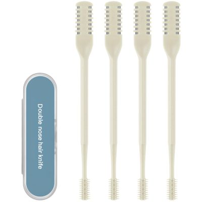 Asddage 4Pcs 2-in-1 Nasal Hair Cutter, Double Sided Nose Hair Trimmer, 360 Nostril Hair Remover Tool, Manual Nose Knife with Soft Cleaning Brush for Men Women(Beige)