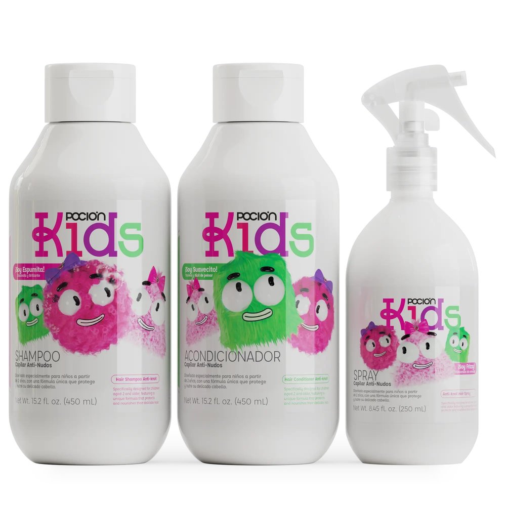 La Pocion Kids Tangle-Free Hair Kit  Detangling Shampoo, Conditioner & Leave-In Spray | Sulfate-Free, Gentle Formula for Soft, Easy-to-Comb Hair