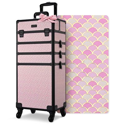 BYOOTIQUE Large Rolling Makeup Case on Wheels 4in1 Cosmetology Art Deco Bloom