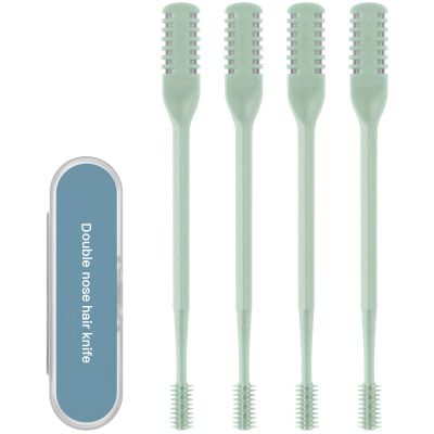 Asddage 4Pcs 2-in-1 Nasal Hair Cutter, Double Sided Nose Hair Trimmer, 360 Nostril Hair Remover Tool, Manual Nose Knife with Soft Cleaning Brush for Men Women(Green)
