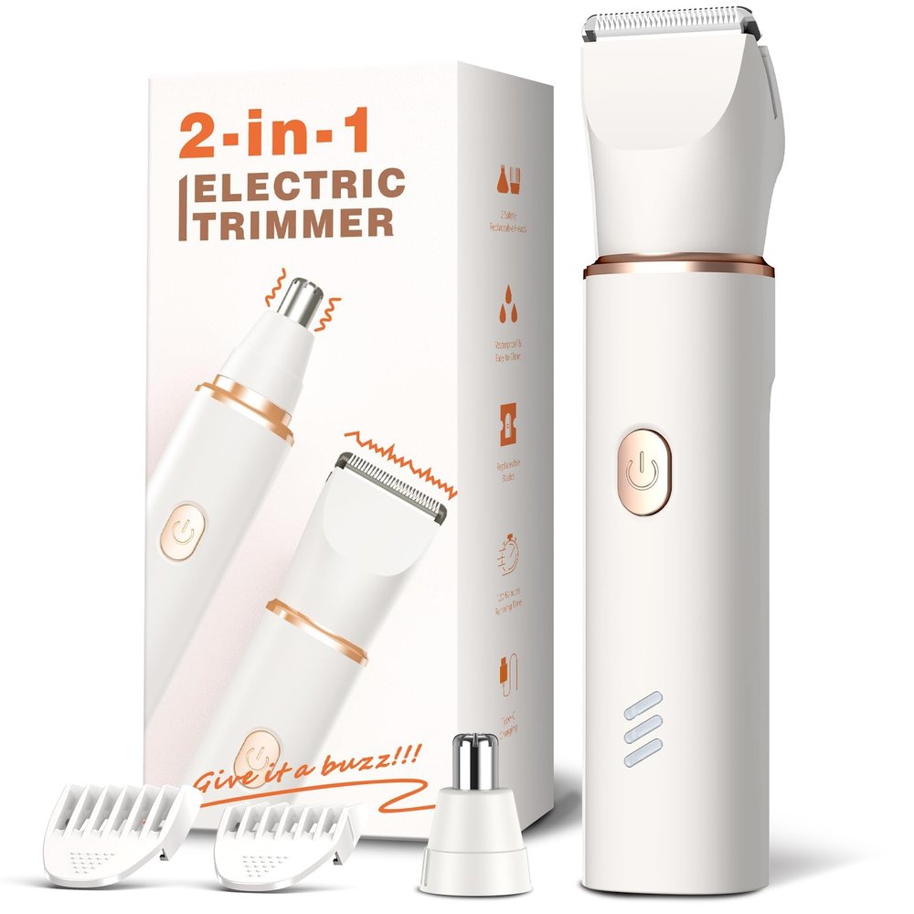 Bikini Trimmer for Women-Electric Razors for Womens Gift Body Hair Trimmer IPX7 Waterproof, Replaceable Ceramic Blade,White
