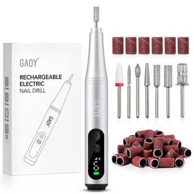 GAOY Cordless Nail Drill Electric Nail File with LED Display, Silver