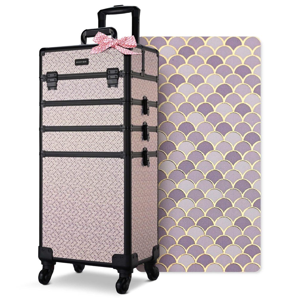 BYOOTIQUE Rolling Makeup Train Case 4in1 Professional Travel Art Deco Graphite