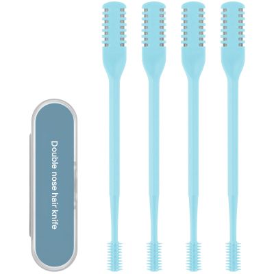 Asddage 4Pcs 2-in-1 Nasal Hair Cutter, Double Sided Nose Hair Trimmer, 360 Nostril Hair Remover Tool, Manual Nose Knife with Soft Cleaning Brush for Men Women(Blue)