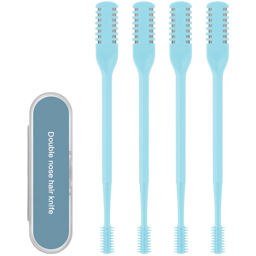Asddage 4Pcs 2-in-1 Nasal Hair Cutter, Double Sided Nose Hair Trimmer, 360 Nostril Hair Remover Tool, Manual Nose Knife with Soft Cleaning Brush for Men Women(Blue)