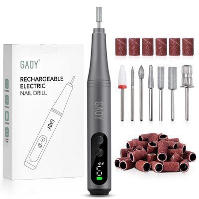 GAOY Cordless Nail Drill Electric Nail File with LED Display, Black