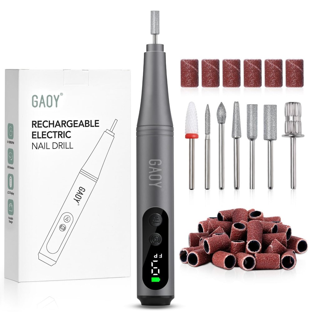 GAOY Cordless Nail Drill Electric Nail File with LED Display, Black