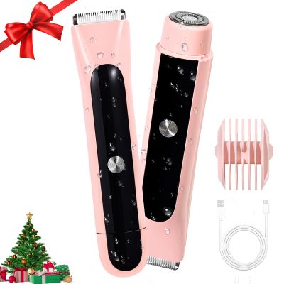 2-in-1 Bikini Trimmer for Women, Dual-Head Bikini Shaver for Painless Pubic & Facial Hair Removal, IPX7 Waterproof, Type-C Fast Charge, Long Cordless Use, Holiday Gift Christmas & New Year Gift