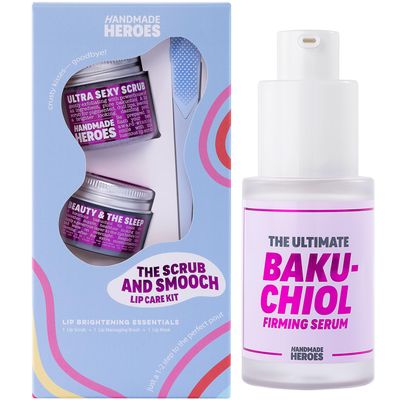 100% Natural Lip Scrub and Lip Mask, Vegan Conditioning Bakuchiol Lip Care Kit and The Ultimate Bakuchiol Firming Serum - Clean Beauty Vegan Skincare