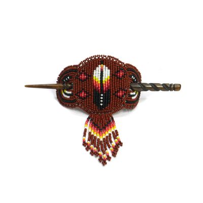 Beaded Hair Clips Native American Style Handmade Collection (Brown Feather)