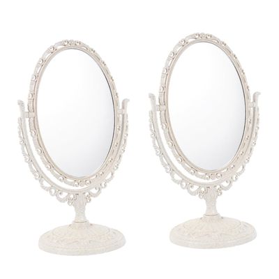 2 Pack Retro Oval Desktop Mirror with Rotation for Makeup Vanity and Travel, Vintage Cosmetic Mirror for Bedroom Dressing Table Decor