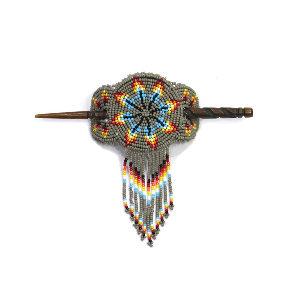 Beaded Hair Clips Native American Style Handmade Collection (Grey Star)